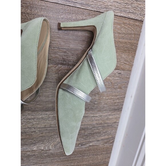 Jennifer Tattanelli Heeled Pump Light Green Silver Straps 3.25" Women's 37 US 7 - Picture 3 of 13